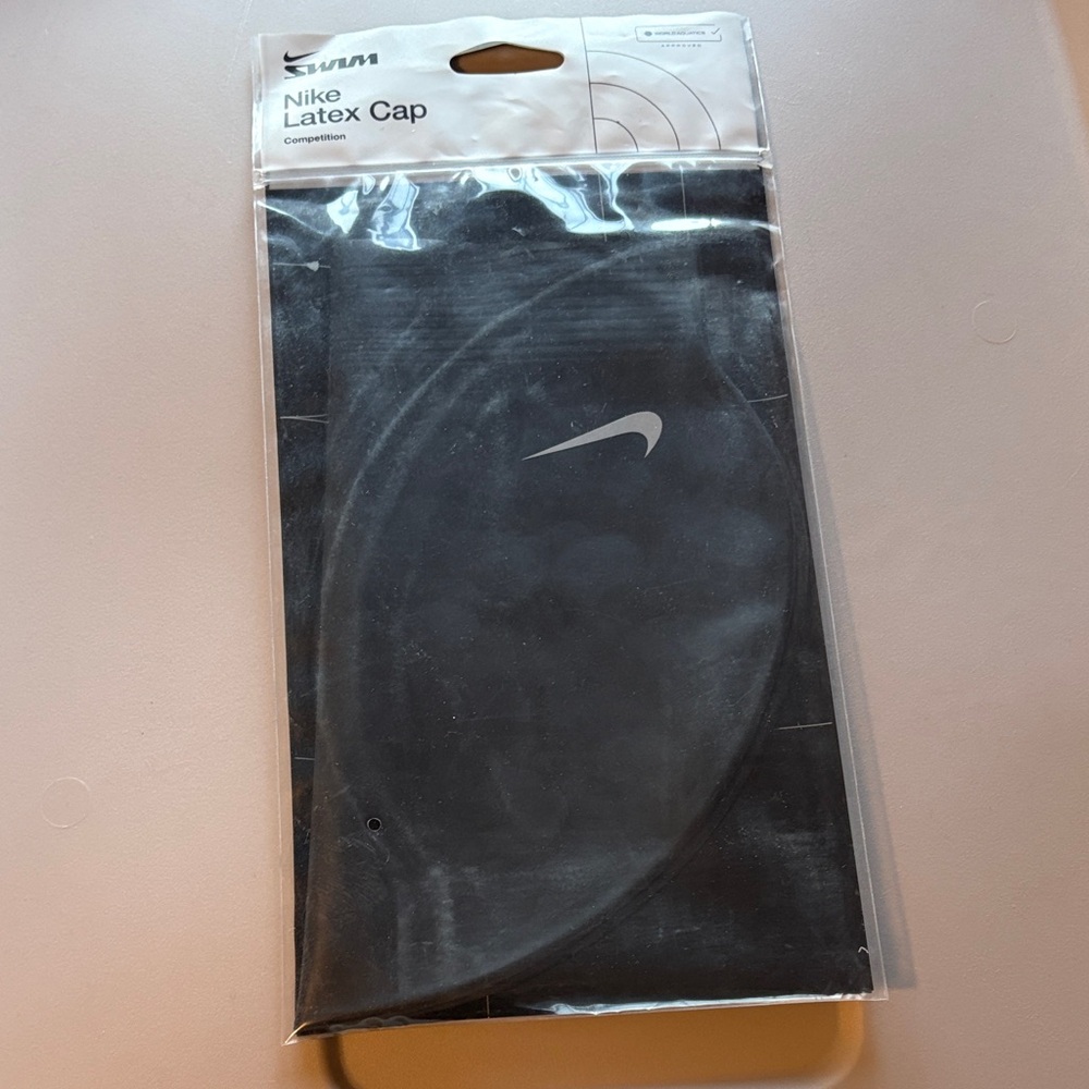 Nike Black Latex Swim Cap with White Swoosh